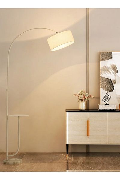 Taimi Pure Natural Marble Floor Lamp with Shelf White