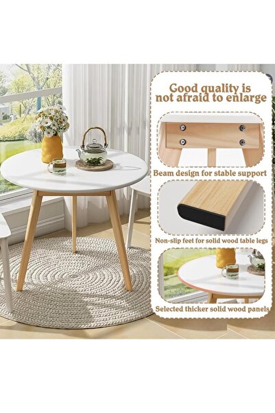 Taimi Small Round Wooden Tea Table, Sofa Side Table for Living Room/Bedroom/Balcony White 48x48x60cm