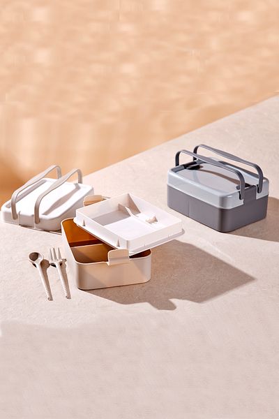 KORUCA 3 Compartments Large Lunch Box - Lunch Box with Fork Spoon, Double Handles Storage Container