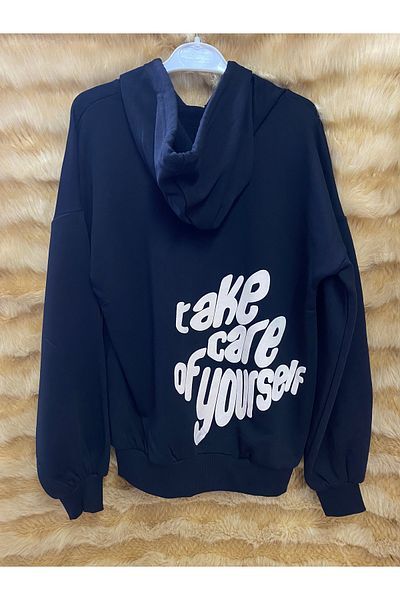 skycott Take Care of Yourself - Text Printed Hooded Sweatshirt
