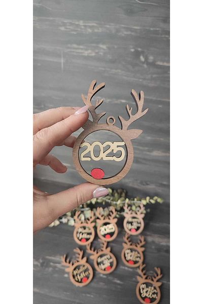 hoby shop Коледна украса - 2025 година елени (5 части), коледна украса за елха и бор