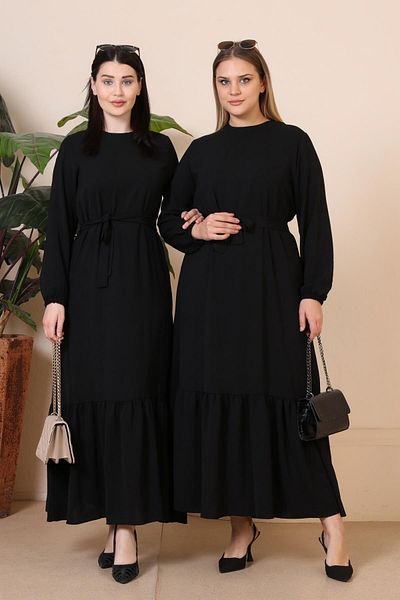 Ferace Καλοκαιρινό Γυναικείο Φόρεμα Plus Size Πλισέ Γυναικείο Φόρεμα Hijab Ayrobin Ύφασμα Μαύρο