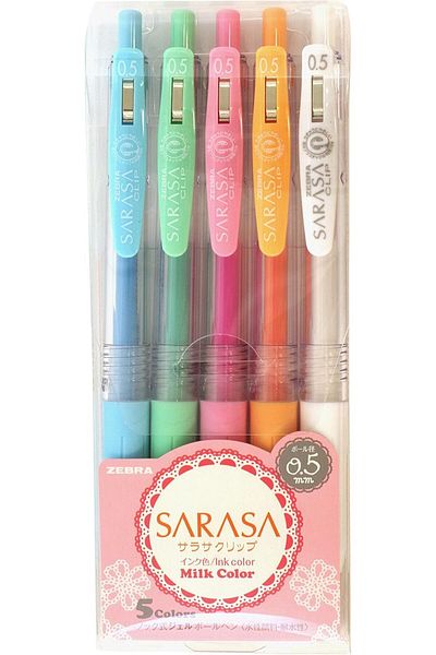 Zebra Sarasa Clip Gel Ink Ballpoint Pen, 0.5mm, Milk Color, 5 Color Set (JJ15-5C-MK)