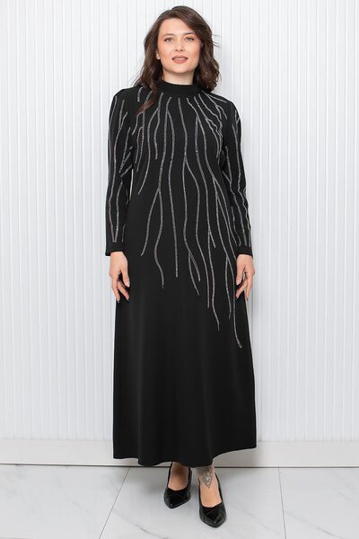 SUBU TASARIM Μαύρο βραδινό φόρεμα - Stone Print Detail, TBS946