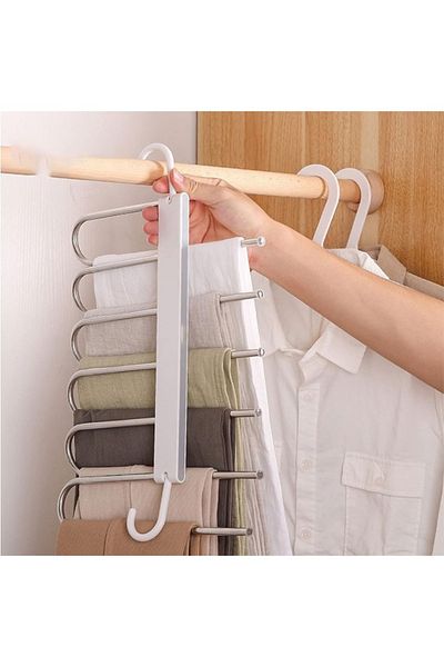 Taimi 6-Layer Folding Pants Hanger, Space-Saving, White