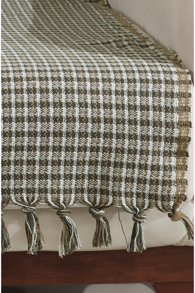 Lux Touch Luna Khaki and Mustard Plaid 180X200 cm Cotton Seat Cover - Couch Sofa Bed Bottom