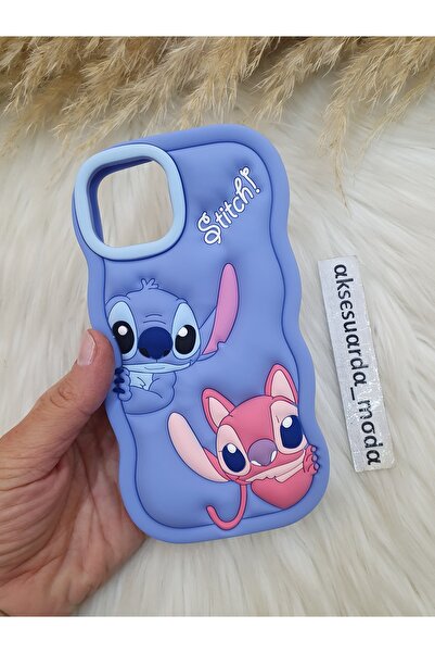 Aksesuarda Moda Iphone 15 PLUS Uyumlu Stitch Disney Lilo Ve Stiç Hamur Siliko...