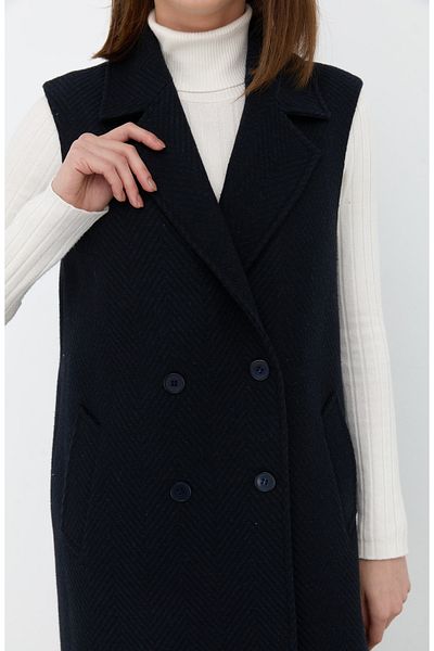 Fatma Atasoy Herringbone Navy Blue Wool Dad Vest