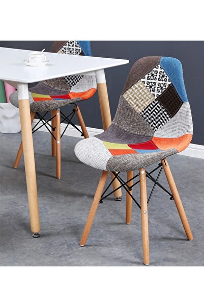 Taimi 2-Pieces Multi-Color Fabric Chair with wooden Legs 50x45x82 cm
