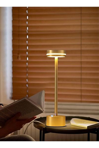 Taimi Slim Angle Wireless LED Table Lamp, Aluminum Shade, 1800mAh Battery, Gold
