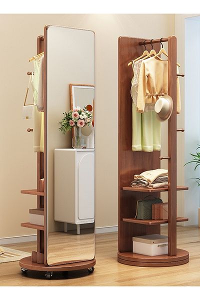 Taimi 360° Rotating Full-Length Mirror 50X160 cm with Coat Rack Density-laminated Wood