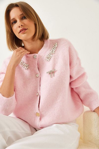 Bianco Lucci Women's Rhinestone Sweater Cardigan 20246266