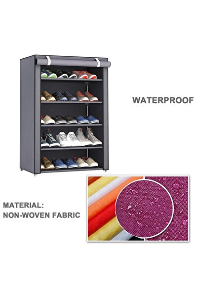 Taimi  Shoes Rack 5 Shelves With Stainless Steel Frame Grey 60X30X90Cm