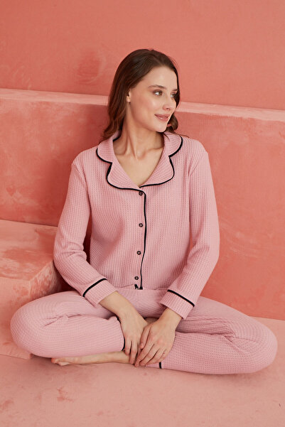 ELİTOL Set de pijamale cu nasturi în față Pitikare Waffle