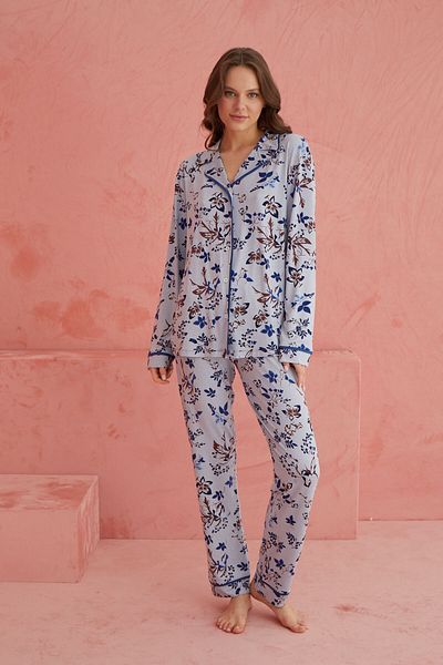ELİTOL Multicolor Patterned Viscose Front Button Pajamas Set