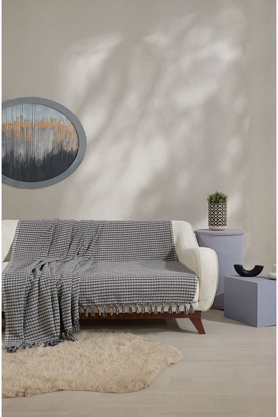 Lux Touch Fotoliu în carouri Luna antracit și gri - 180x200 cm canapea din bumbac canapea extensibilă