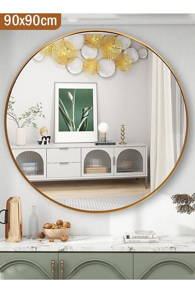Taimi Round wall mounted mirror 90cm Gold frame