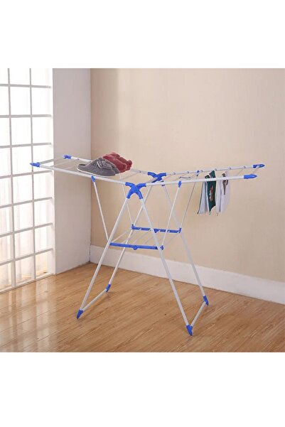 Taimi 4-Tier Foldable Silver Clothes Drying Rack for Laundry Rolling White/Blue - 133L x 58H x 95W cm