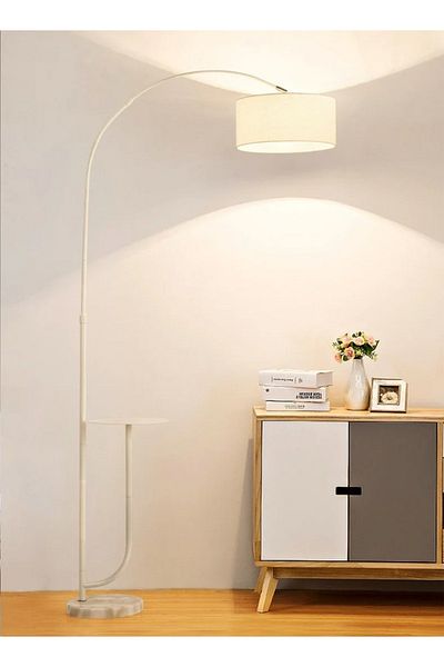 Taimi Pure Natural Marble Floor Lamp with Shelf White