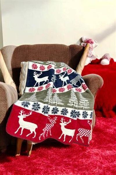 lissehome Wintertale Christmas Patterned Red Cotton Double Blanket - 200X220 cm