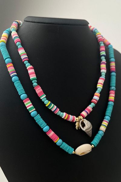 Modex Colorful Double Mussel Shell Combination Fimo Necklace (48+5 cm)