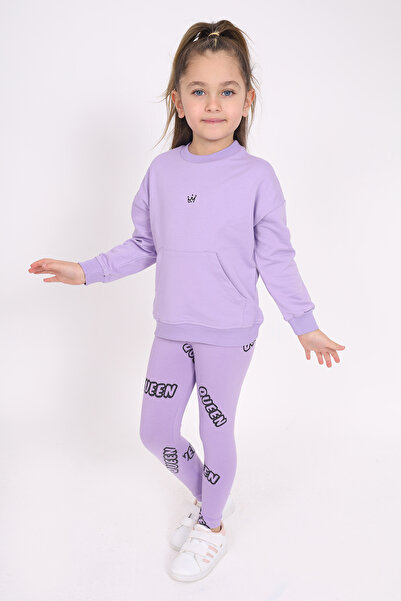 Toontoy Σετ κοριτσίστικο κολάν με κέντημα με τσέπες καγκουρό