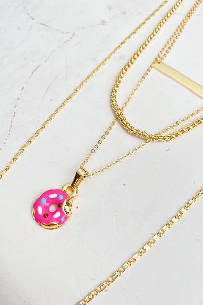 Modex Gold Color Quadruple Necklace with Donut Figure