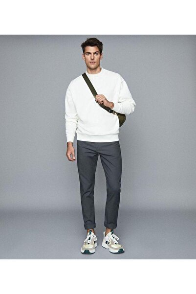 Butik Erkek Bisiklet Yaka Içi Pamuklu Slim Fit Basic Beyaz Sweatshirt