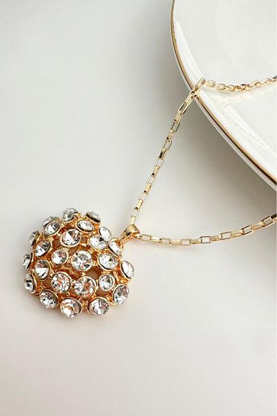 Modex Gold Color Stoned Heart Necklace