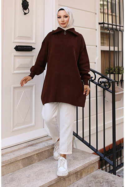 sefamerve Brown Knitwear Tunic - Model 11043-06