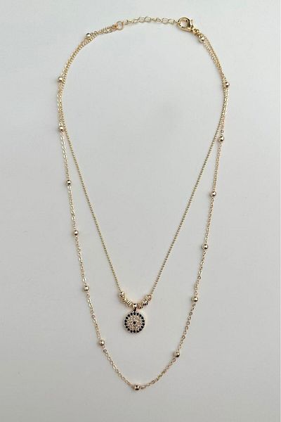 Modex Gold Color Zircon Stone Double Necklace with Evil Eye Figure