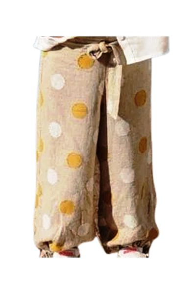 Escabel Linen Beige Trousers - Girls, Large Polka Dot, Original Printed