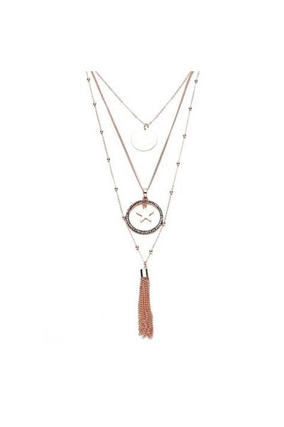Modex Rose Color Star and Marcasite Stone Detailed Triple Necklace