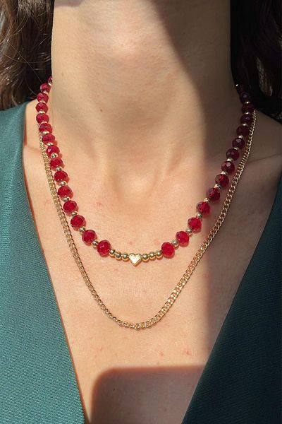 Modex Heart Figured Crystal Bead Double Necklace Gift for Lover