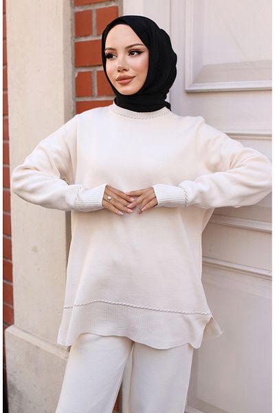 sefamerve طقم تريكو إكرو - مخطط ومخطط 3085-04