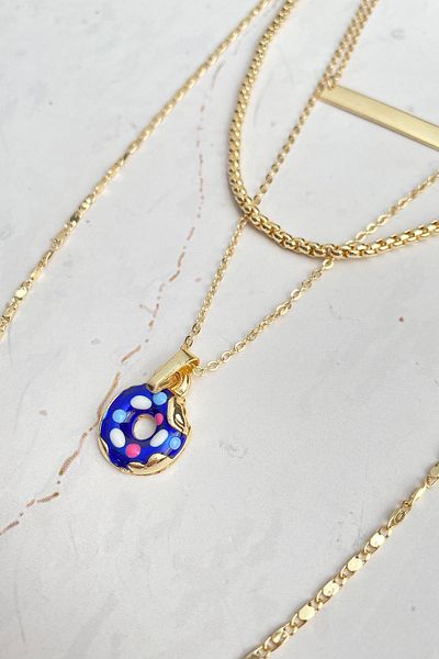 Modex Gold Color Quadruple Necklace with Donut Figure