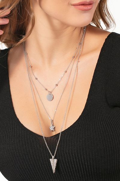 Modex Geometric Shaped Stone Triple Necklace