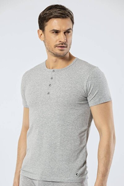 Cacharel Ανδρικό μπλουζάκι σε γκρι λαιμόκοψη με κουμπιά