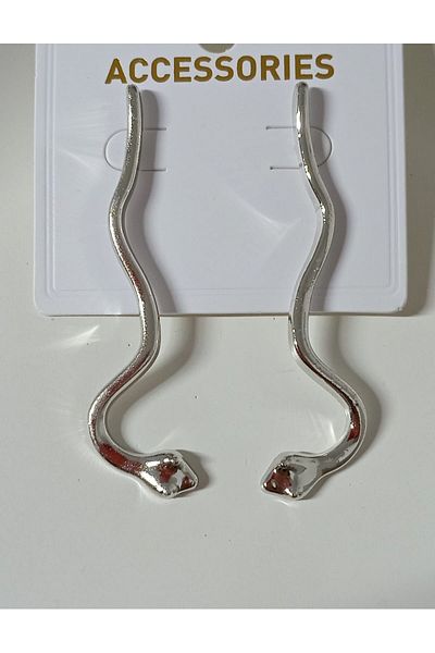mos&more Silver Snake Design Large Women's Earrings