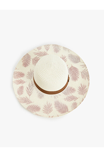 Koton Pălărie de paie cu model de frunze cu vizor mare