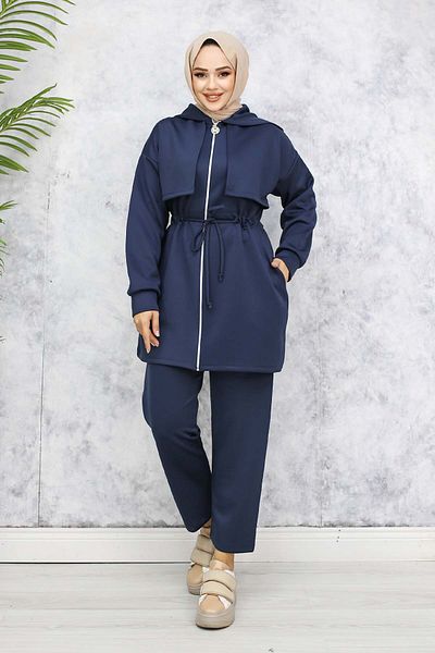 benguen Navy Blue Scuba Double Set - Collar Detail 4596