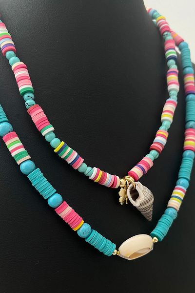 Modex Colorful Double Mussel Shell Combination Fimo Necklace (48+5 cm)