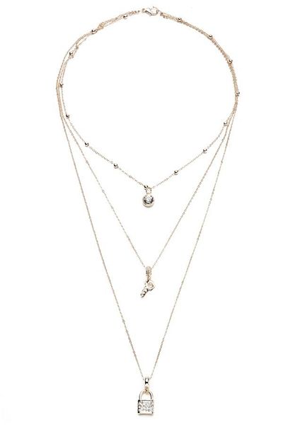 Modex Multiple Necklace Set with Gold Colored Lock Figure