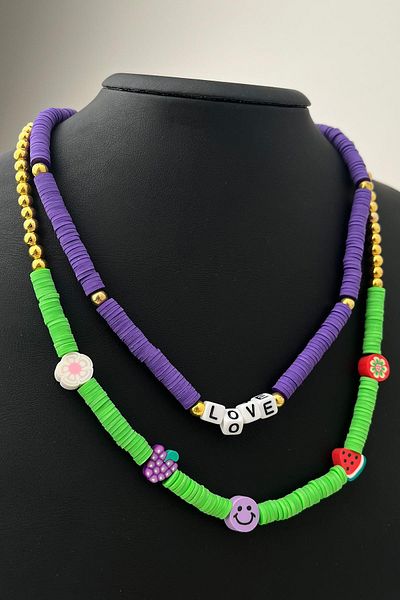 Modex Colorful Fimo Necklace with Double Fruit Figure (Size: 43+5 cm)