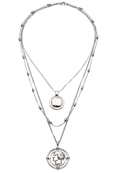Modex Silver Color Medallion Figured Multiple Necklace