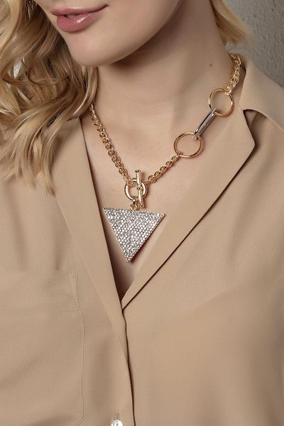 Modex Gold Yellow Triangle Figured Jewelled Necklace
