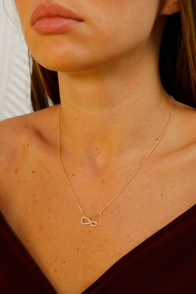 Modex Gold Heart-Infinity Figured Zircon Stone Necklace Gift for Lover