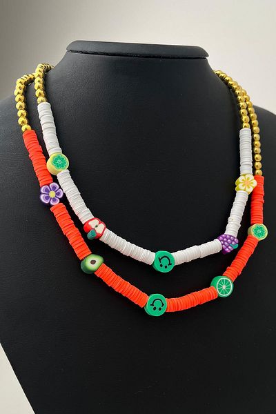 Modex Colorful Double Fimo Necklace with Fruit Figure (Size:43+5 cm)