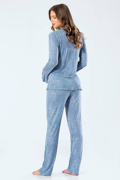 TÜREN Costum de pijama cu nasturi cu mânecă lungă în dungi pentru femei