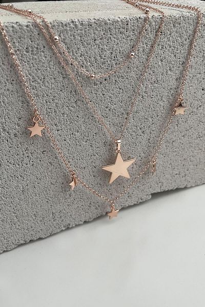 Modex Rose Color Ball Chain Stars Triple Necklace